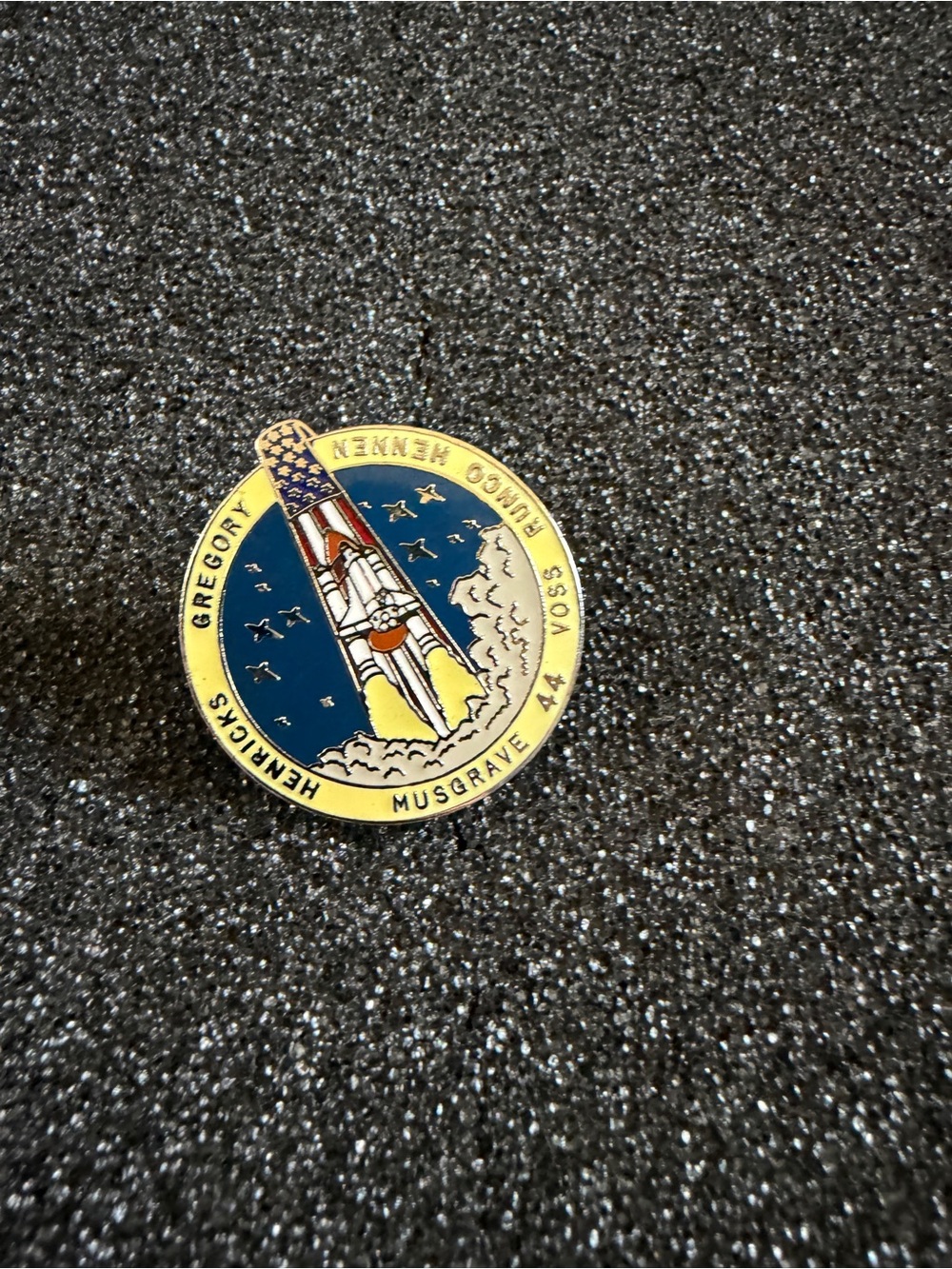 vintage NASA STS-44 Space Shuttle Atlantis cloisonné lapel pin